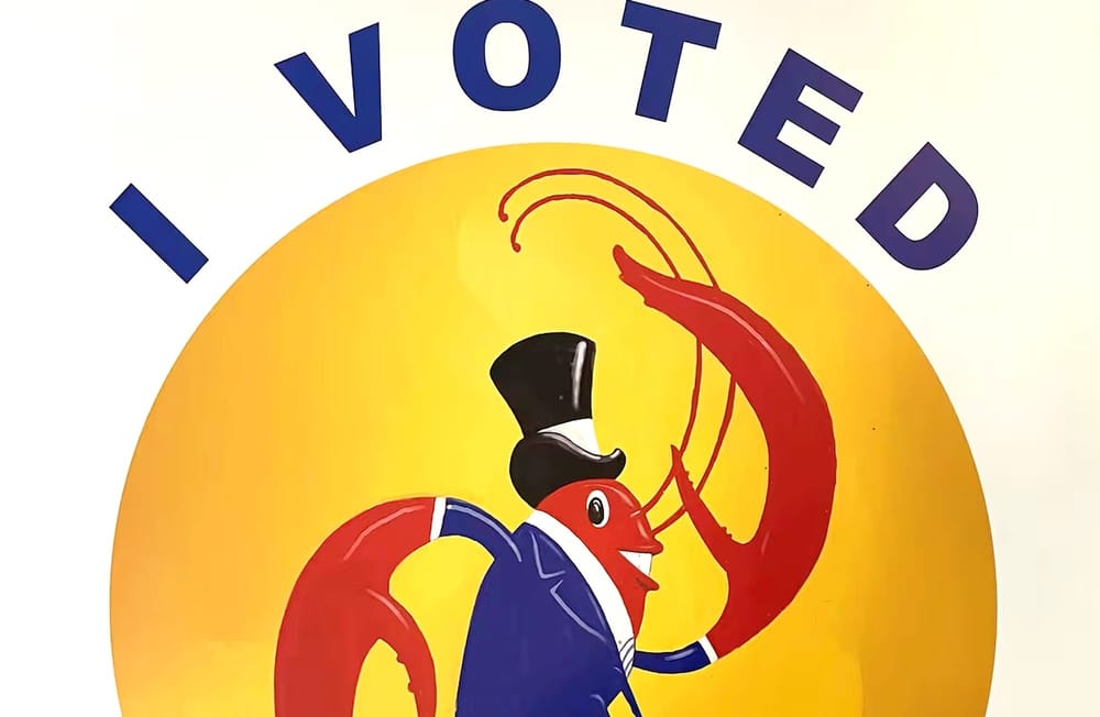 Louisiana Unveils 2024 'I Voted' Sticker Featuring Crawfish Named "Mark de Ballot" post image