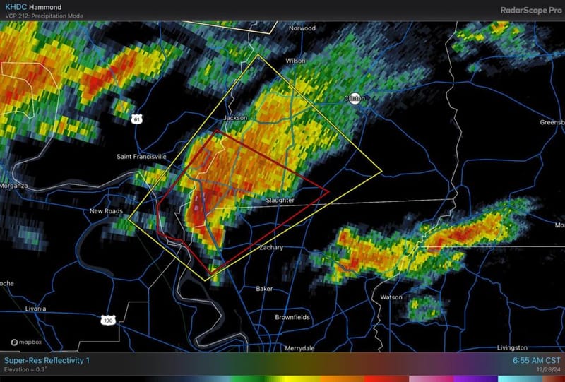 Tornado Warning Issued Near Baton Rouge; Much of Louisiana Under Tornado Watch post image